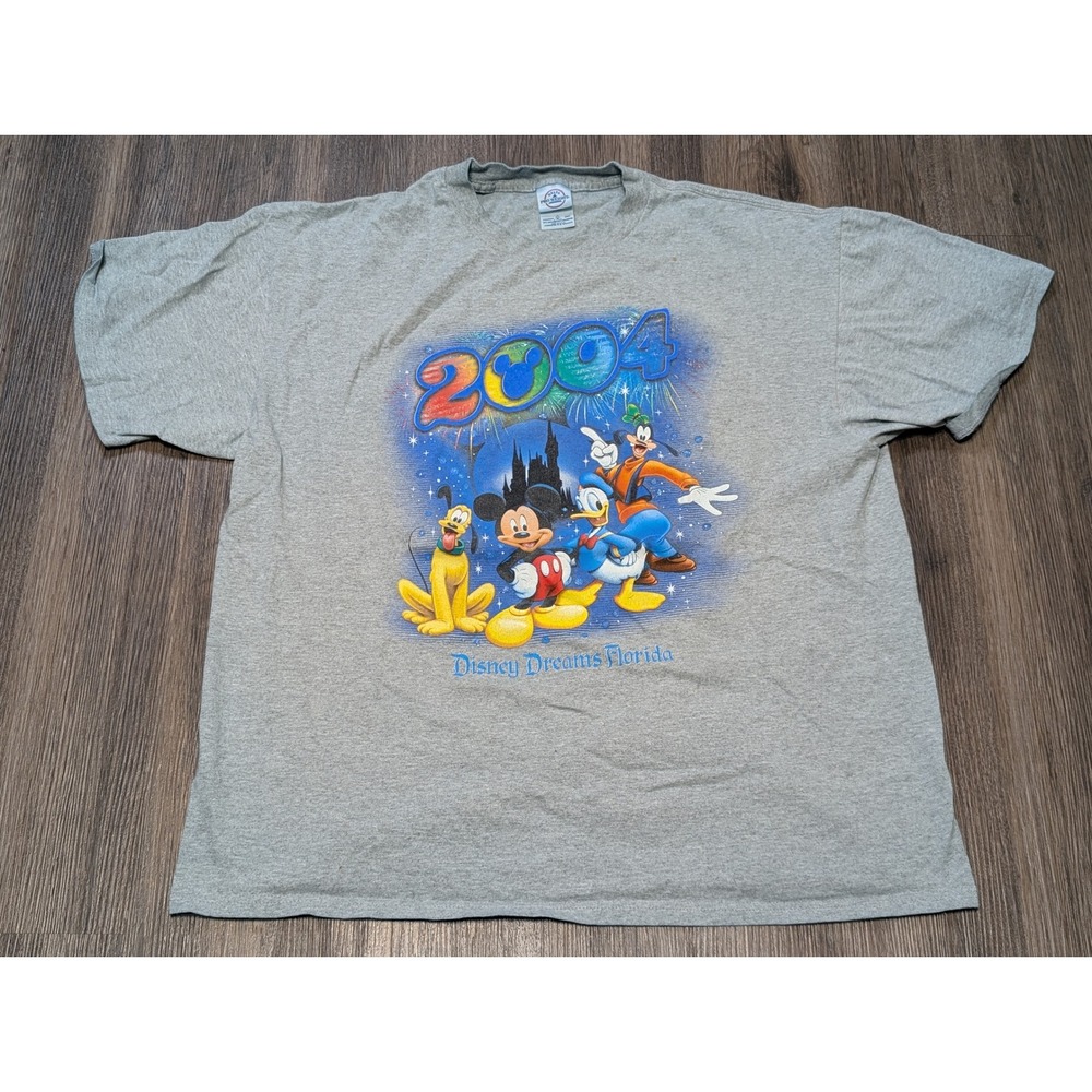 Disney‎ Dreams Florida 2004 Mickey Mouse & Friends Gray Graphic T Shirt XL READ